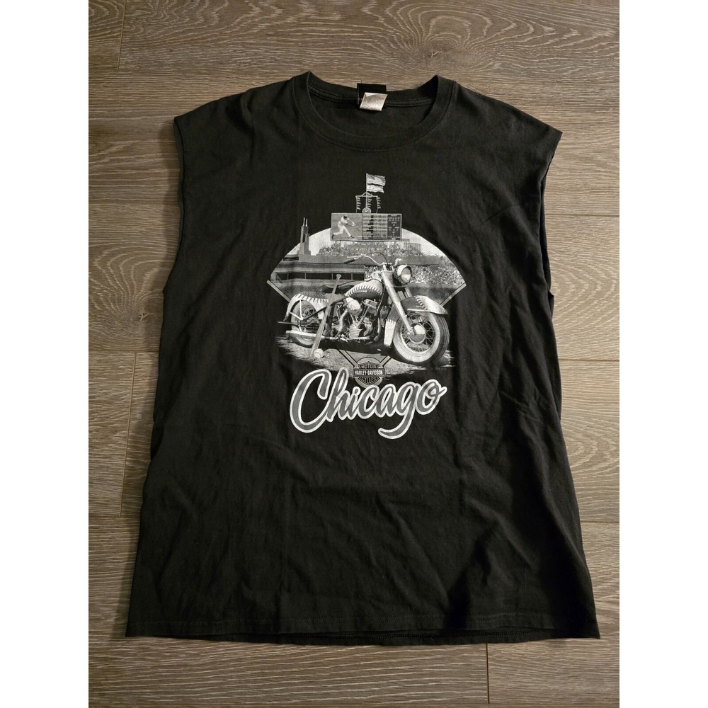 Harley Davidson Sleeveless T Shirt Mens Large Black St. Charles IL Fox River